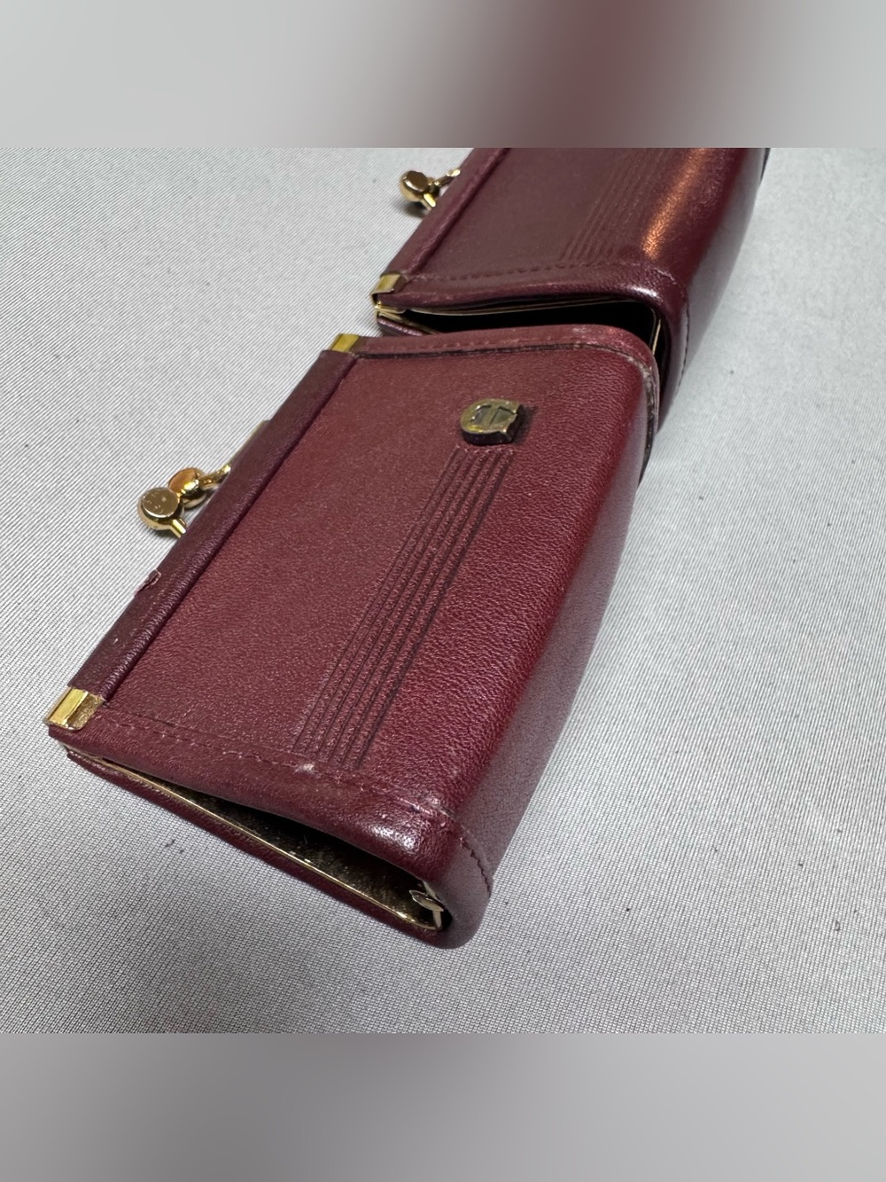 Etienne Aigner Burgundy Leather 4” Kiss-Lock Coin Purses (Pair) - Picture 3 of 8